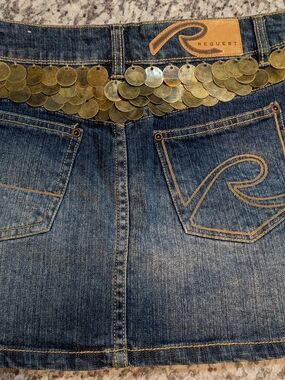 Women's Dark Blue Denim Jeans Skirt with Coin Detail